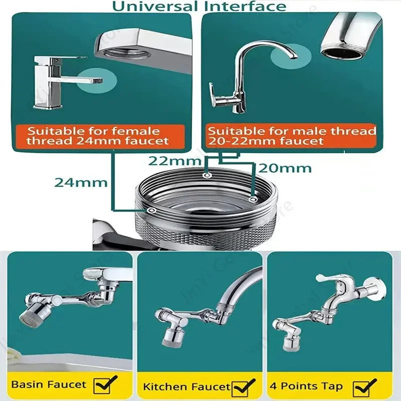 1080° Rotatable Multifunctional Extension Faucet Universal Faucet Splash Filter Bathroom Basin Kitchen Tap Nozzle Extend Adapter