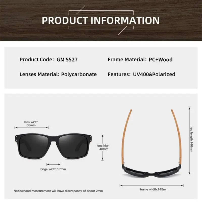 Vintage Wooden Sunglasses Outdoor Driving Fashion Square Sun Glasses For Men Women Eyewear Accessory UV400 Gift