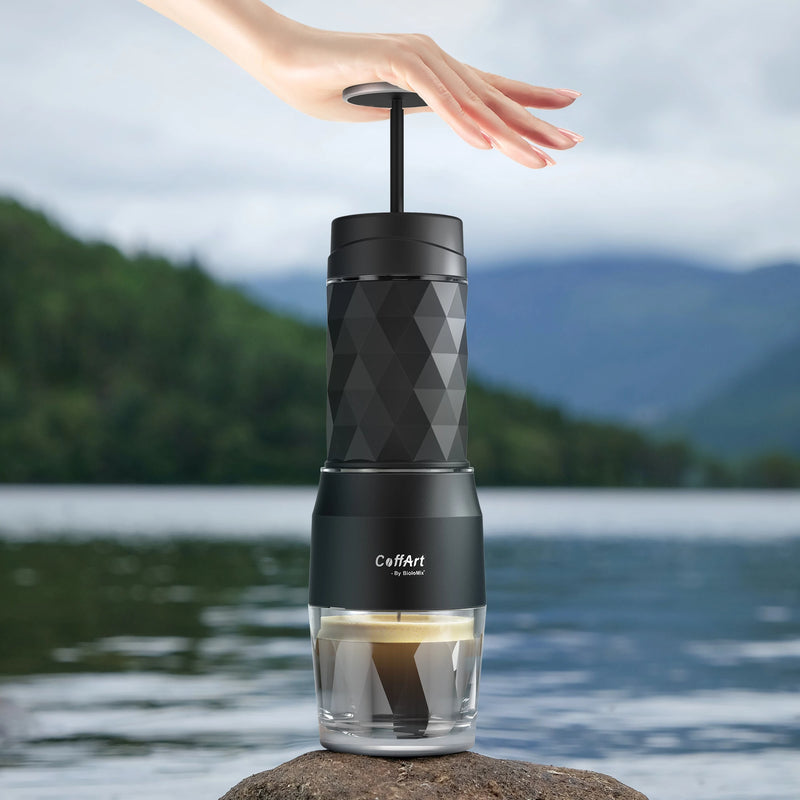 BioloMix Portable Coffee Maker Espresso Machine Hand Press Capsule Ground Coffee Brewer Portable for Travel and Picnic