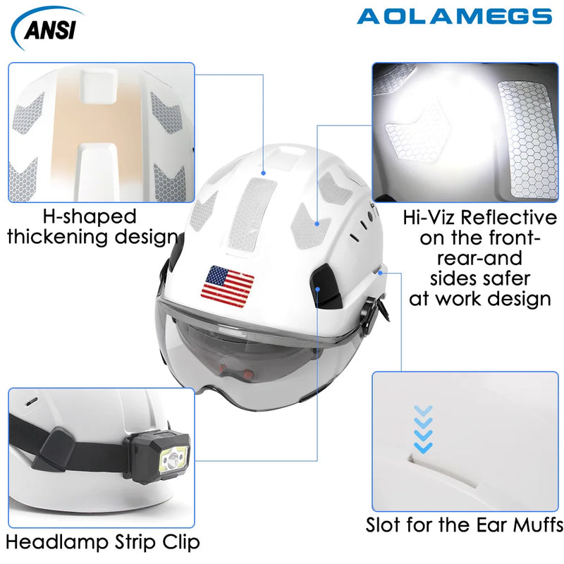 Construction Safety Helmet with Visor Built In Goggles Reflective Stickers ABS Hard Hat ANSI Industrial Work CE Engineer Cap