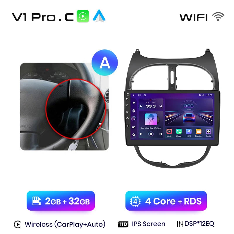 Junsun V1 Wireless CarPlay AndroidAuto Radio For Peugeot 206 206CC 206SW 2001-2008 4G Car Intelligent Systems 2Din Autoradio GPS