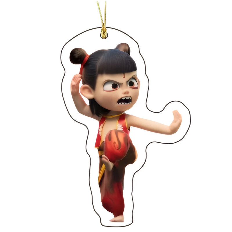 Nezha Ao Bing Anime Keychain Action Figures PVC/Acrylic Car Key Chain Ring Mini Figure Model Schoolbag Pendent Toy Kids Toy Gift