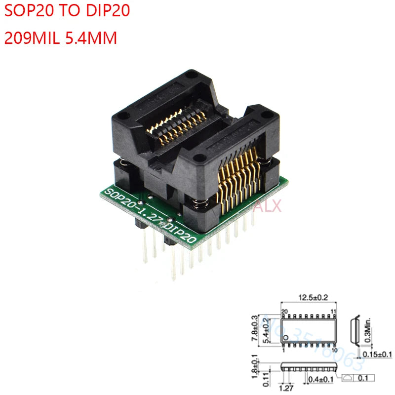 Sop8/Sop14/Sop16/Sop20/Sop28/44/Tssop8/Tssop16/Tssop20/Tssop28/TQFP32/LQFP44 To Dip Programmer Adapter Socket 150/208/173/300mil