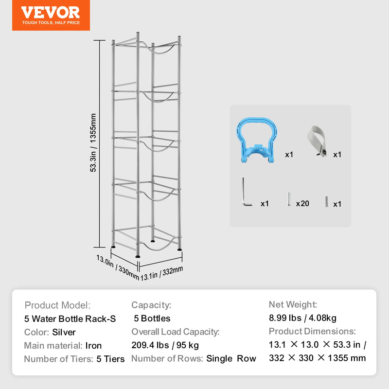 SucceBuy 3/4/5 Tiers Water Jug Holder Iron Water Bottle Holder Double/Single Row Easy Installation for Kitchen Office Livingroom