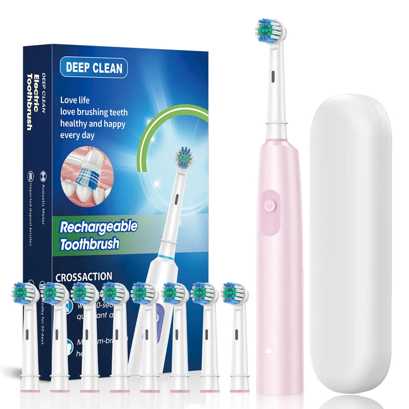 Smart Rotating Electric Toothbrush Rechargeable Toothbrush with 8 Replacement Brush Heads Rotary Electric Toothbrush Adult