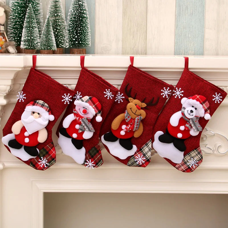 Christmas Stockings Socks Santa Snowman Hanging Xmas Tree Ornaments Christmas Decor for Home New Year Navidad Candy Gift Bags