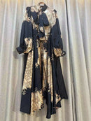 New 2024 Autumn Fashion Irregular Party Midi Dress Female long Sleeve Elegant Loose Print Casual Evening Dress For Women ﻿