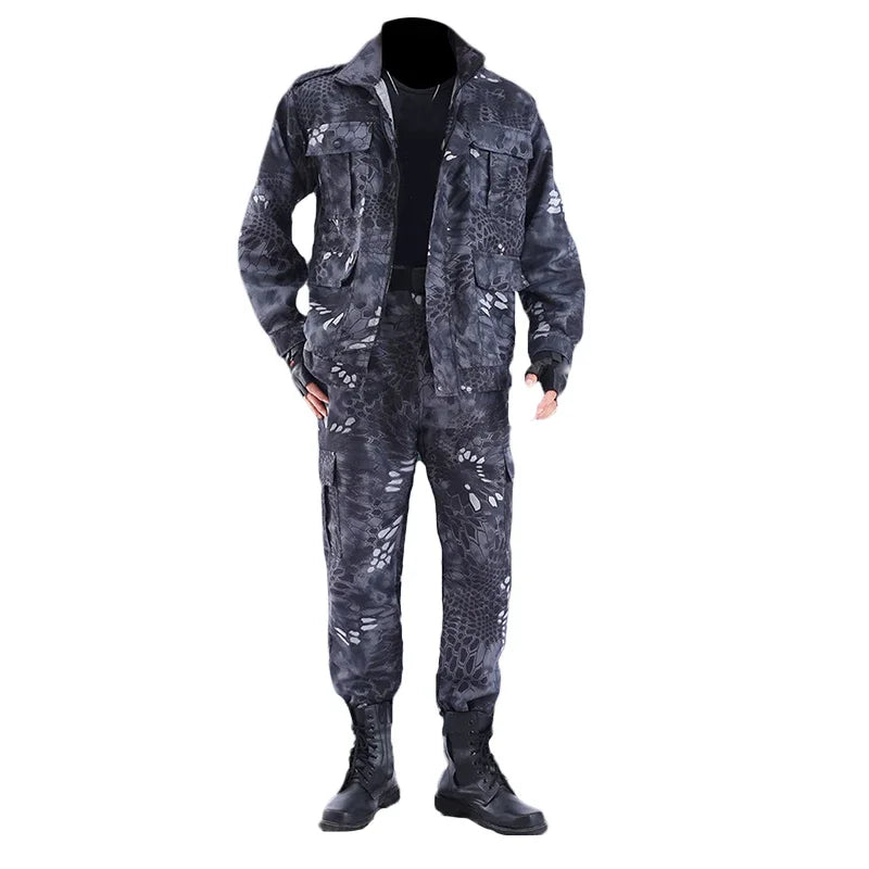Men's Spring Summer Military Uniform Outdoor Camouflage Suit Black Python Pattern Wear-resistant Overalls Labor Insurance Cloth