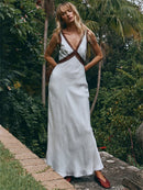 Tossy V-Neck Fashion Lace Maxi Dress Women High Waist Fashion Slim Backless Summer Dress Elegant Patchwork Women's Long Dress