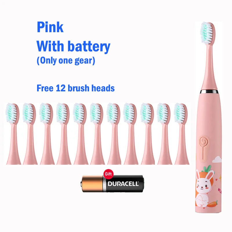 Children Electric Toothbrush With Replace Brush Heads Kids Cartoon Toothbrush Ultrasonic Sonic Electric Toothbrush With 6 Head