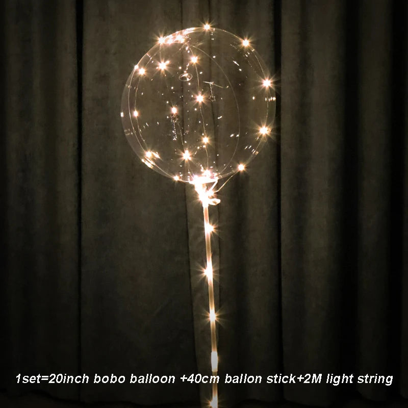 1 Set LED Clear Balloon Transparent Bobo Balloon with Led Light Round Heart Star Shape Ballons Globos for Birthday Party Decor