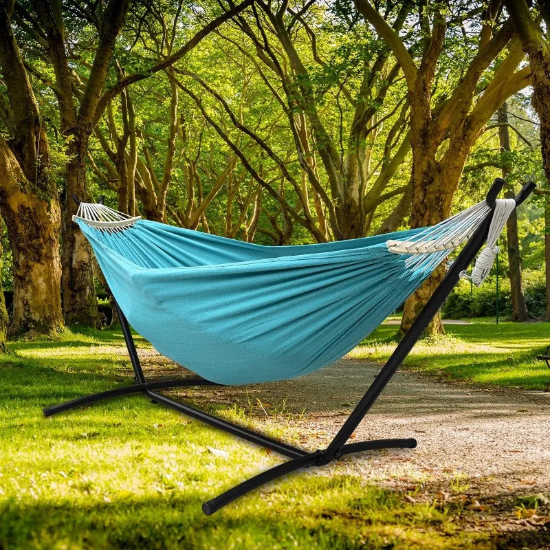 Double Hammock with Stand Included 450lb Capacity Steel Stand, Premium Carry Bag Included and Two Anti Roll Balance Beam