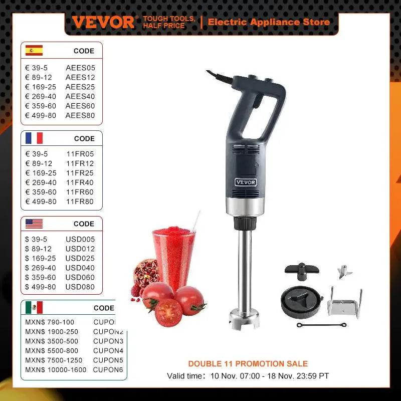 VEVOR Commercial Immersion Blender 500W/ 750W Variable Speed Portable Mixer with 304 Stainless Steel Blade for Soup Baby Food