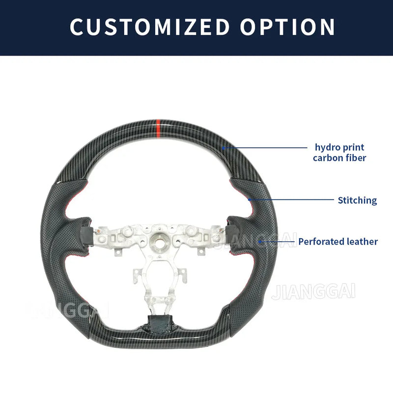 Hydro Printed Carbon Fiber Steering Wheel For Nissan 370z 2009-2021 Racing Wheel Perforated Leather Red Stitching Steering Wheel