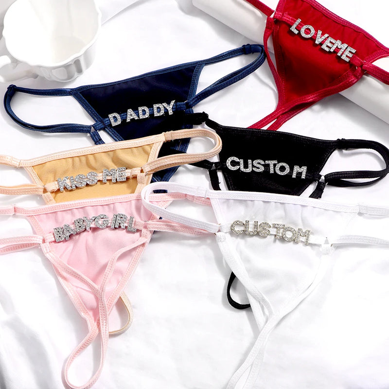Sexy Solid Color Bikini Thong Customized Crystal letter Panties for Women Personality DIY Name Underwear Intimates Girls Gift