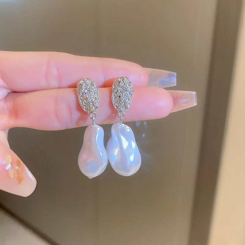 Rugged Geometry Irregular Pearl Earrings for Women Personalized Design Drop  Earrings Fashion Versatile Style Jewelry