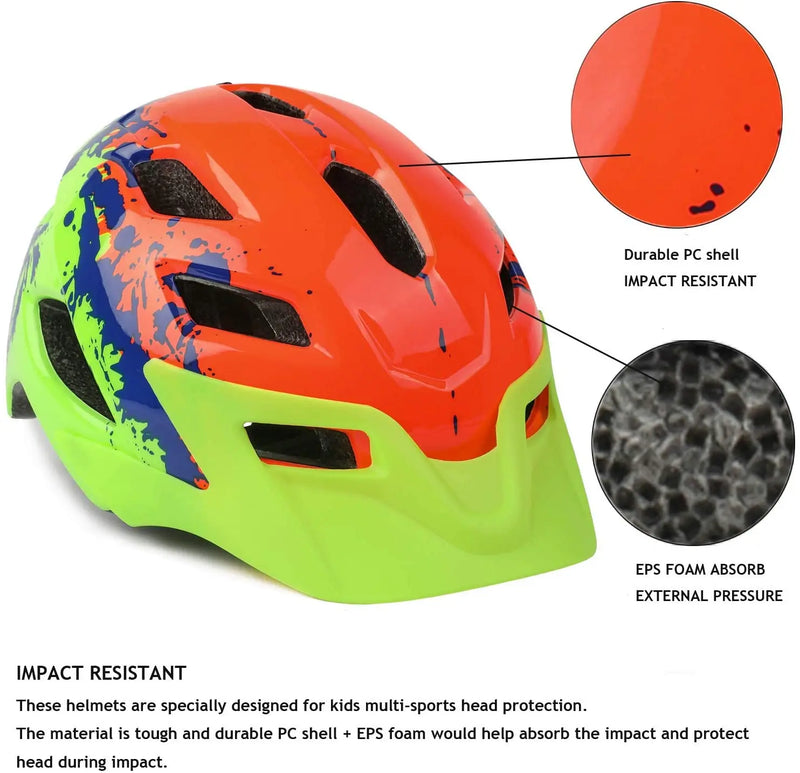 Exclusky Child Bike Helmet Detachable Sun Visor Adjustable Ultralight Road Mountain Kid Safety Cycling Rollerskating Helmet