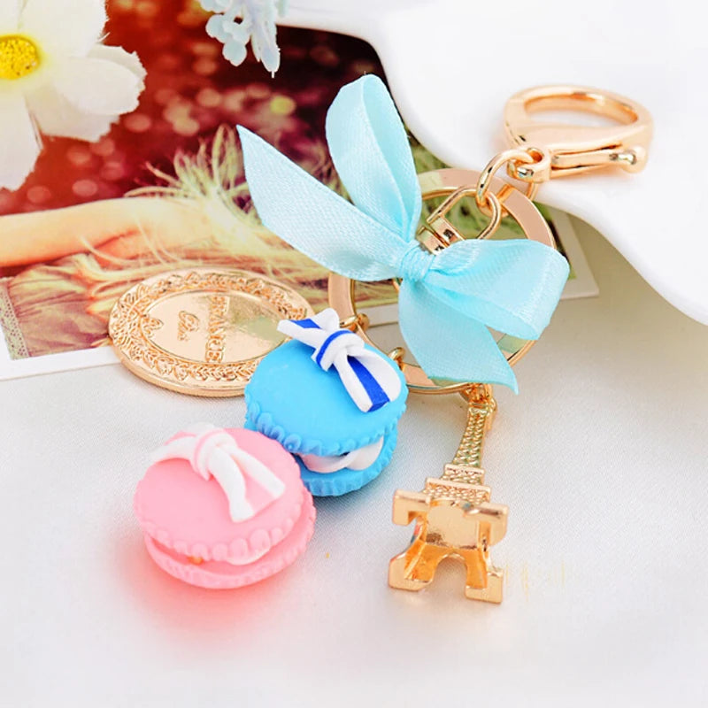 EASYA France Paris Cute Macaroon Effiel Tower Macarons Keychain Colorful Keyring Bag Pendant Car Charm Key Holder