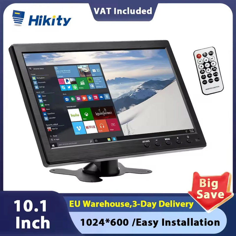 Hikity 10.1 HD Car Monitor TFT LCD HD Digital Monitor with HDMI/VGA/AV/USB/SD PC/TV/DVD Player For truck