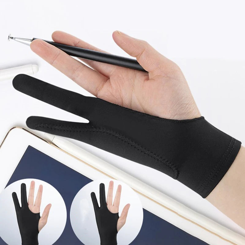 1PC Artist Drawing Glove For Any Graphics Drawing Tablet Black 2 Finger Anti-fouling Both For Right And Left Hand Black