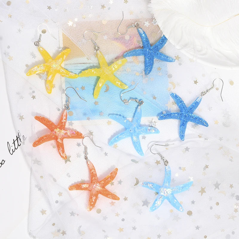 Candy Color Summer Beach Resin Mermaid Starfish Earrings for Women Bohemia Dangle Earrings Ladies Vacation Jewelry Accessories