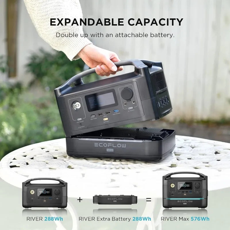 RIVER 288Wh Portable Power Station,3 x 600W(Peak 1200W) AC Outlets & LED Flashlight, Fast Charging Silent Solar Generator