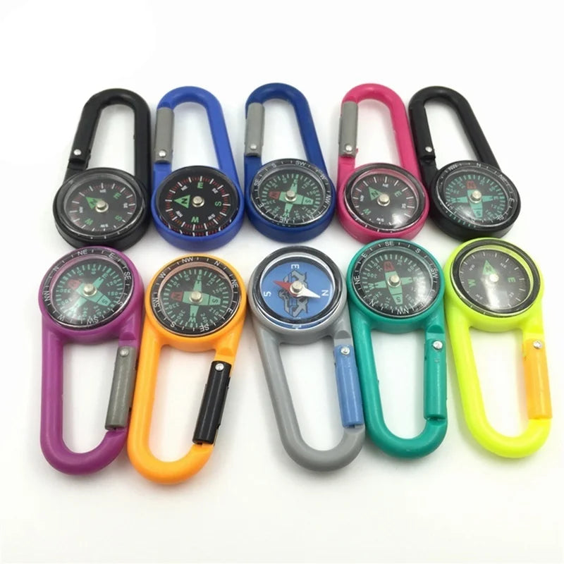 Multifunctional Smart Hiking Metal Plastic Carabiner Mini Compass Thermometer Keychain (Random Color)