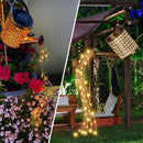 LED Solar Watering Can Light Hanging Kettle Lantern Light Hollow Wrought Iron Star Shower Lamp Outdoor Waterproof Garden Decor