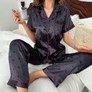 Women's Sleepwear Home Suit Heart Print Pajamas Short Sleeve Buttons Top & Elastic Waistband Pants Pyjama 2 Piece Set Loungewear