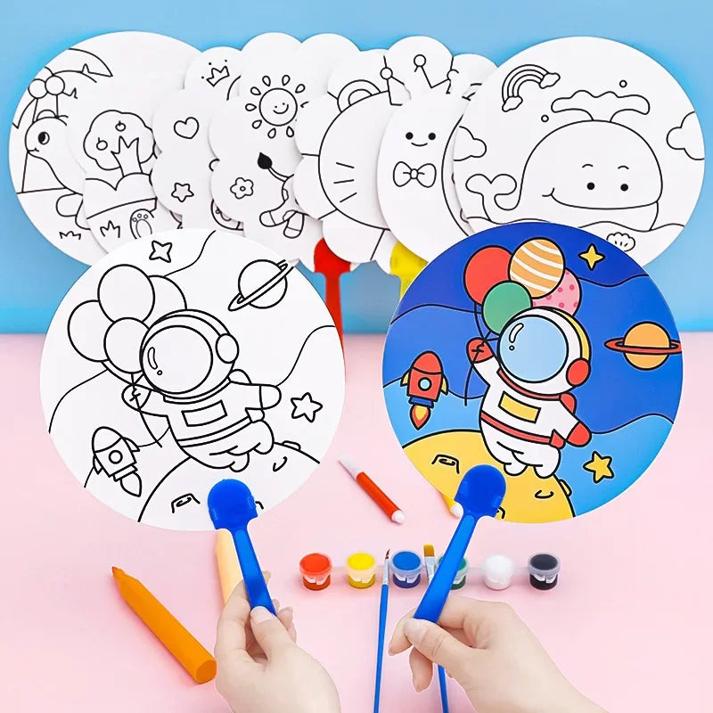 8Pcs Cartoon Cute Graffiti Painting Summer Fan Toys for Kids Birthday Party Favors Baby Shower Pinata Filler Kindergarten Gifts