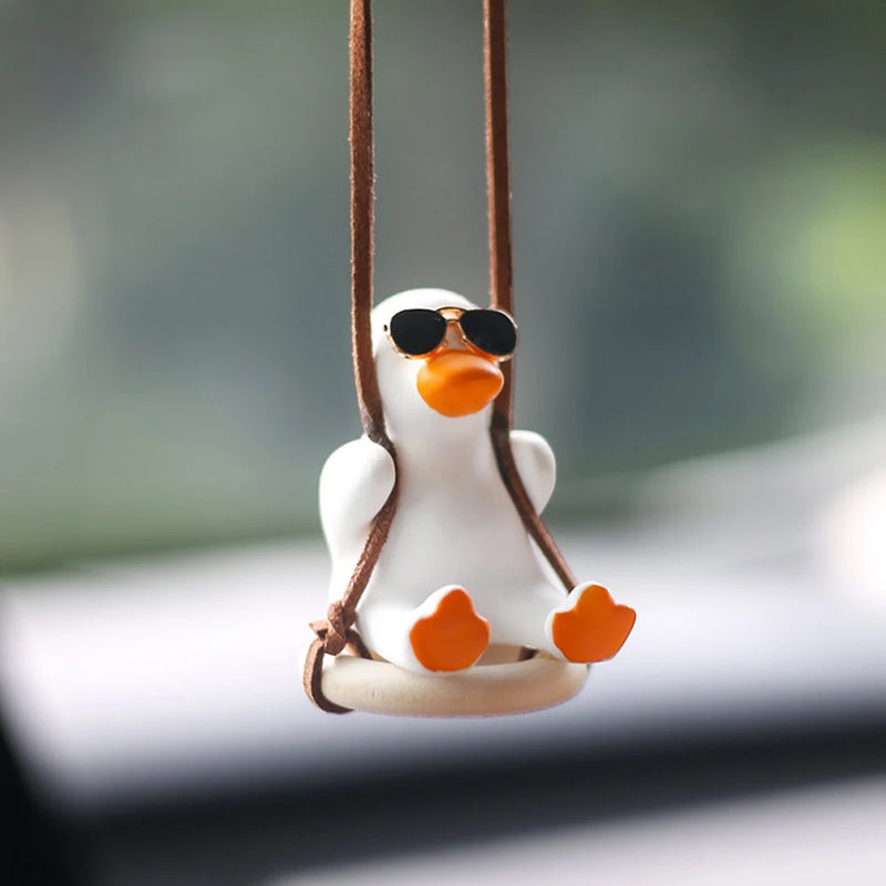 Gypsum Cool White Swing Duck with Sunglasses Automoblie Decor Car Rearview Mirror Ornaments Creative Duck Auto Decoration