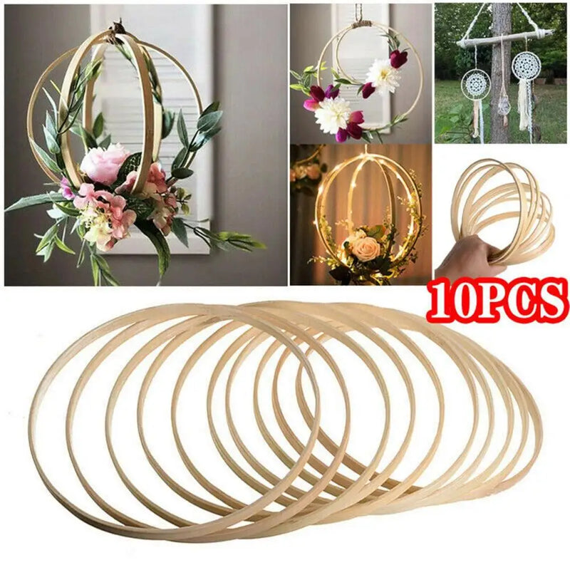 10Pcs Practical Round Crafts Wooden Bamboo Hoop Floral Hoop Bamboo Ring Dream Catcher DIY Handmade Crafts Tools Practical