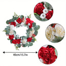 Artificial Red White Flowers Wreath 15.7in Door Hanging Holiday Simulation Flowers Withered Branches Wreaths Hotel