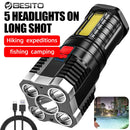 5LED High Power Led Flashlights Rechargeable Camping Spotlight with Side Light 3 Lighting Modes for Camping Adventure Outdoor