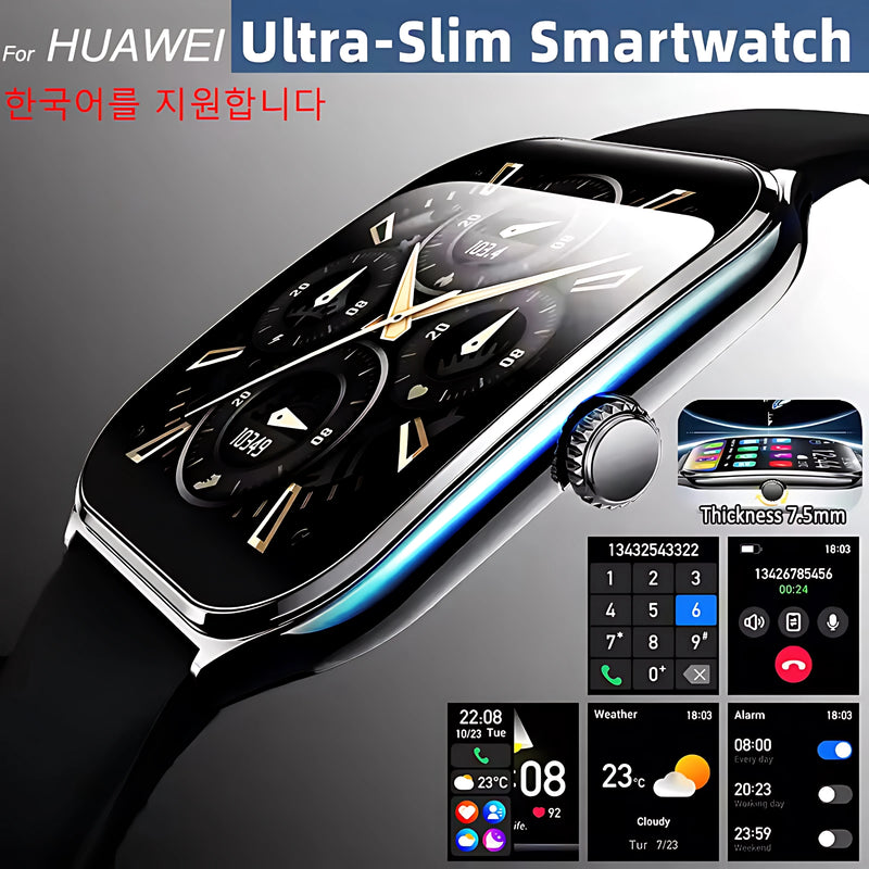 2025 New Ultra-Thin Curved Screen Smart Watch For Men Women 1.96" Amoled Pixel Display Bluetooth Call Smartwatch IP68 For Huawei