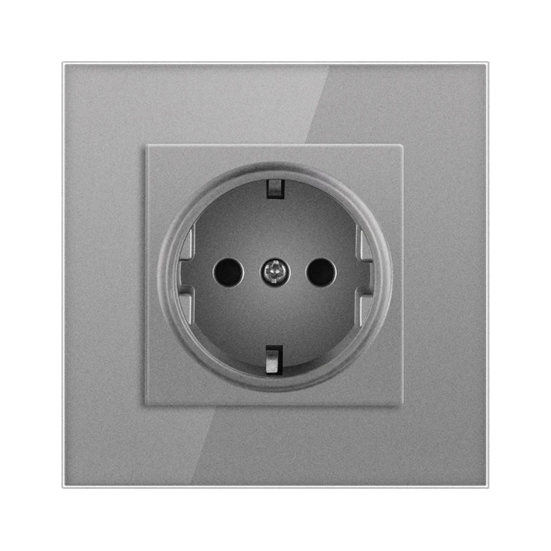 JHJCH wall crystal glass panel power socket plug has been grounded, 16a European standard power socket 86mm * 86mm