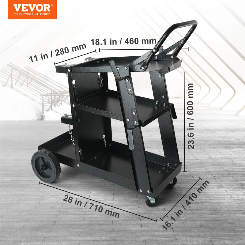 SucceBuy Welding Cart 3-Tier Welder Cart with Swivel Wheels Safety Chains Rolling Tank Storage for Plasma Cutter Welding Machine