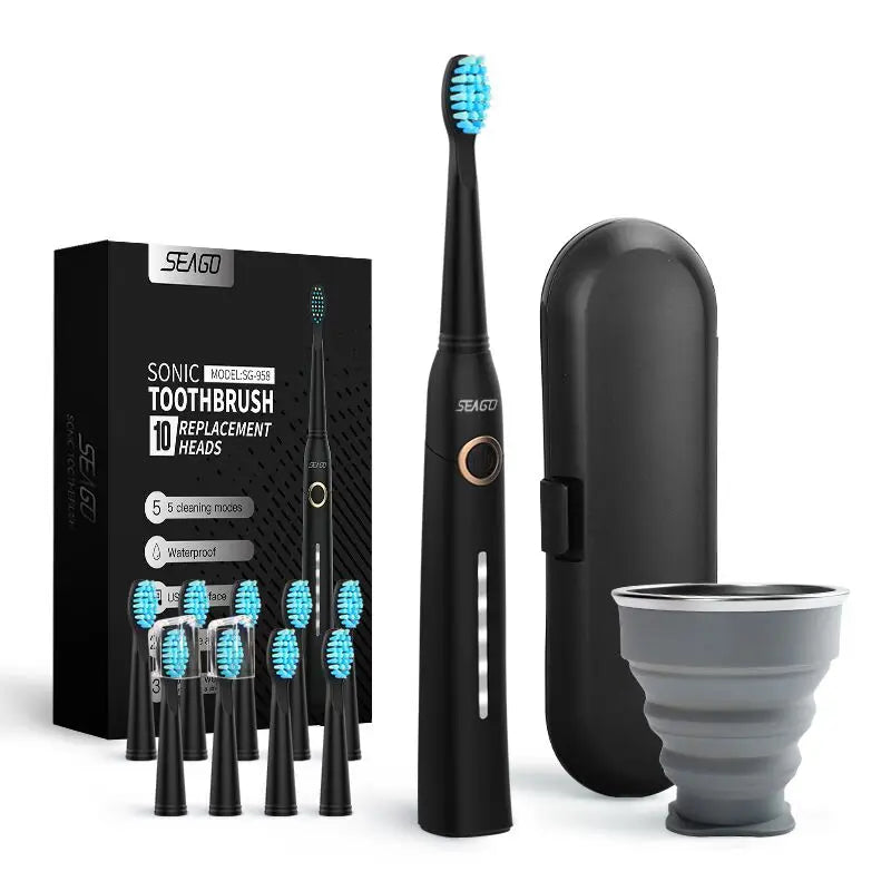 Seago Sonic Electric Toothbrush Tooth brush USB Rechargeable adult Waterproof Ultrasonic automatic 5 Mode with Travel case