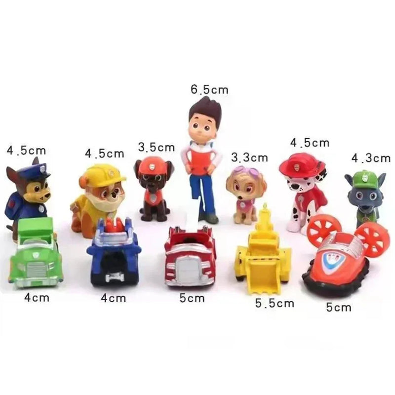 12pcs Paw Patrol figures Pawed Canina Anime cartoon PVC model doll Toys Car Canine Children birthday Christmas gift