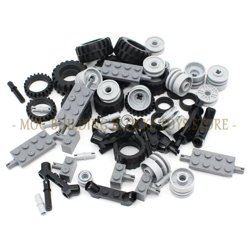 56PCS Moc Technical Wheel Building Blocks Bricks Pin Tyre Axle Connector Car Technology Automobile Parts Set Toy