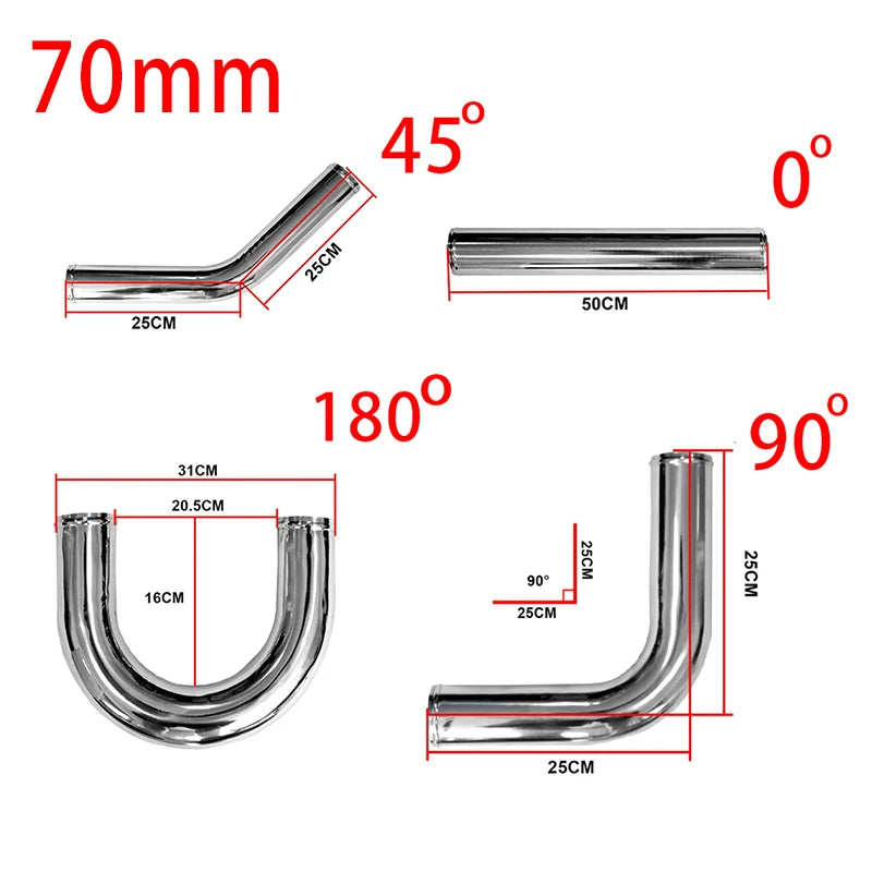 0/45/90/180 degree aluminum tube universal 2.75 Inch  "70mm Intercooler  cold intake pipe racing turbo high flow