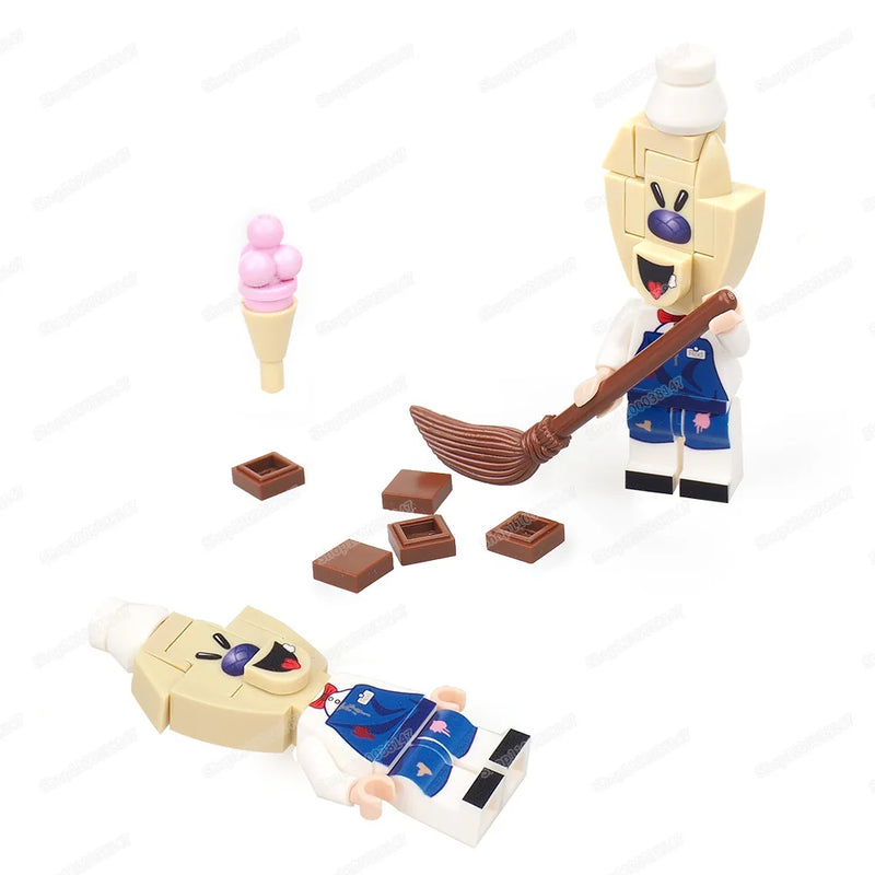 Horror Figures Rod Building Block Assembly Evil Ice Cream Scream Weapons Chase Frozens Set Equipment Model Children Gift Boy Toy