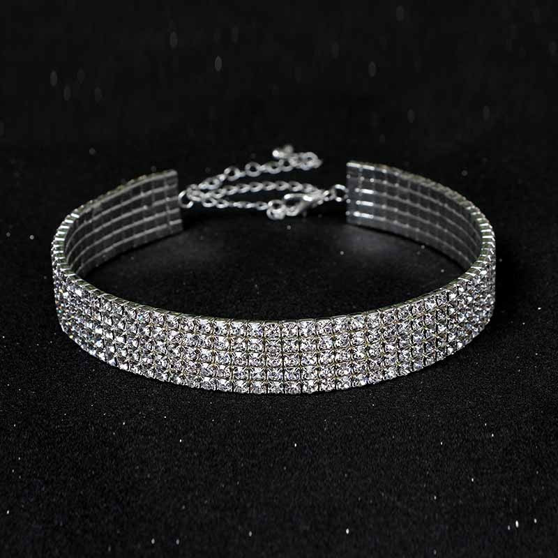 TREAZY Wedding Party 8 Row Rhinestone Choker Chain Necklace for Women Bridal Diamante Crystal Choker Necklace Elastic Cord