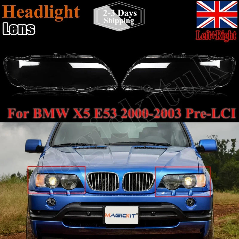 For BMW X5 E53 2000-2007 Car Headlight Clear Lens Cover Replacement Headlamps Transparent Lampshade Lamp Shell Car Accessories