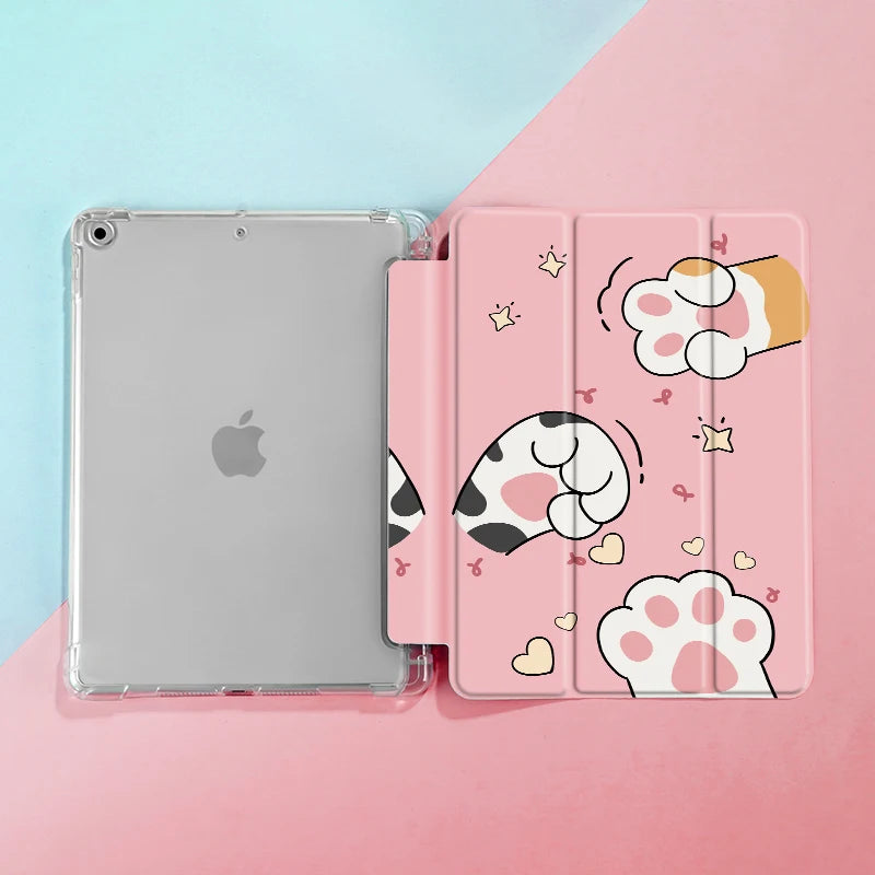 Cute Cat Paw Case For iPad 9th/ 8th/ 7th Generation 10.2 inch Case,For MiNi 4/5/6 Cover,with Pencil Holder,Auto Wake/Sleep Cover