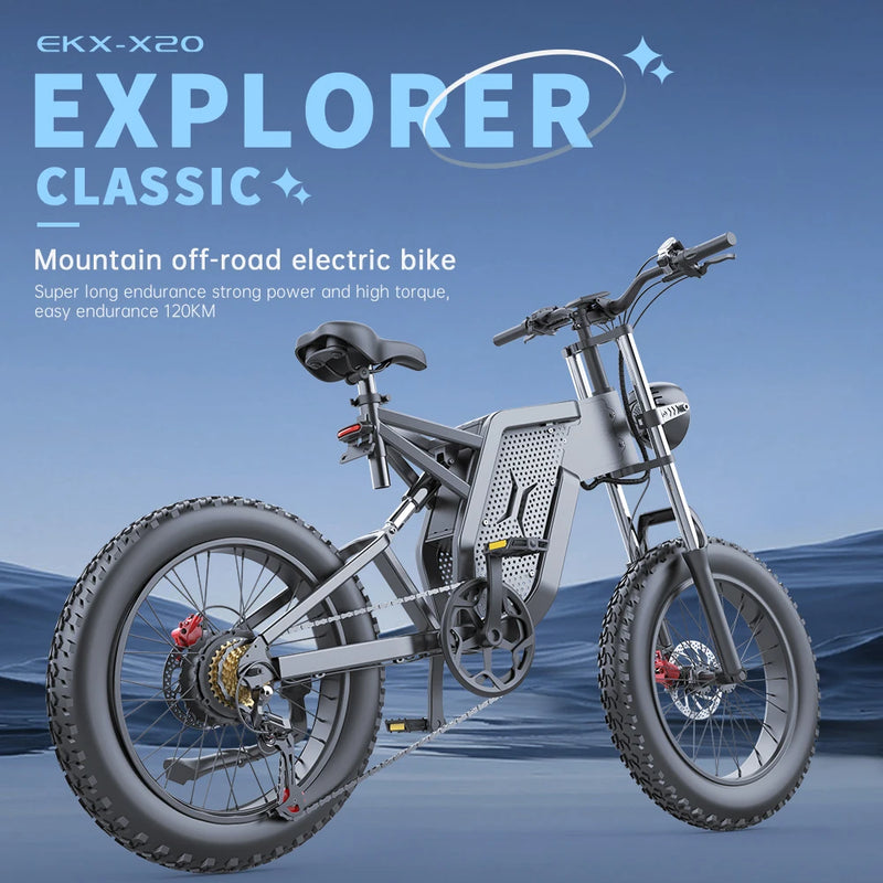 EKX X20 Electric Bicycle 35AH 2000W 48V Adult Mountain Ebike 20 Inch Mountain Moped Men's Road Hydraulic Oil Brake Electric Bike