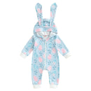 Easter Bunny Print Cotton Blend Long Sleeve Rompers for Infant Boys and Girls Hooded Spring Bodysuits with Cute Rabbit Design