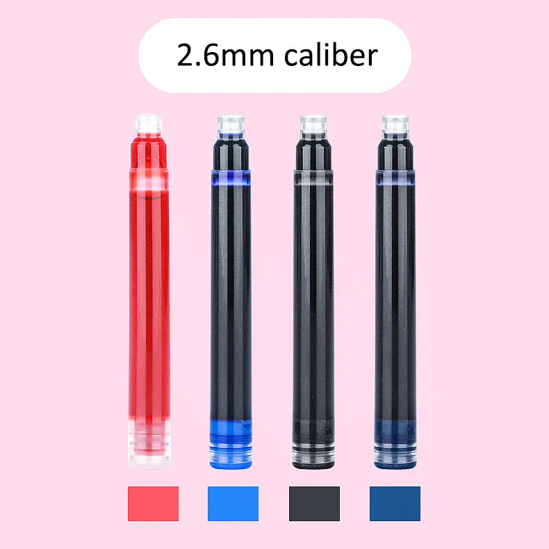 10pcs/pack 2.6mm Caliber Ink Cartridges for Fountain Pens Black/Dark Blue/Red/Erasable Blue Disposable Cartridges Ink Supplies