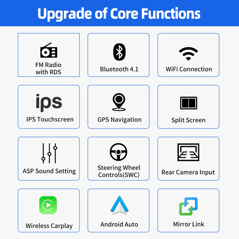 ESSGOO 9Inch 2 DIN Car Stereo Radio Wirless Carplay Android Auto Car Stereo Bluetooth 64G GPS Navigation RDS WiFi USB FM DAB+CAM