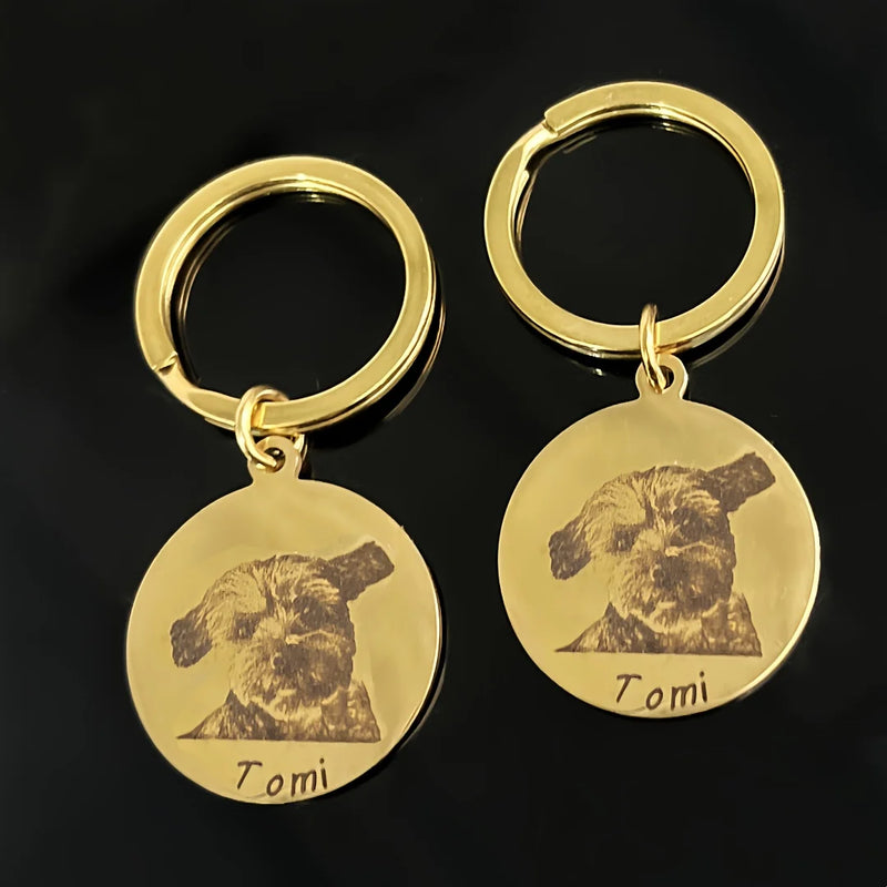Custom Pet Portrait Family Commemorative Photo Text Keychain Stainless Steel Personalized Matching Key chain Mother's Day Gift